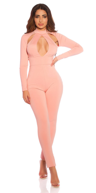 long sleeve jumpsuit with cut outs Antiquepink